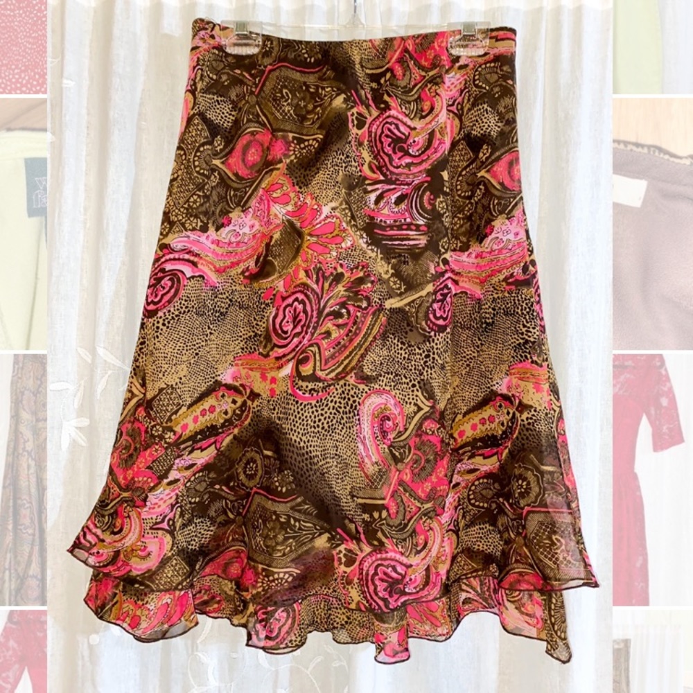 Brown and pink paisley slip skirt